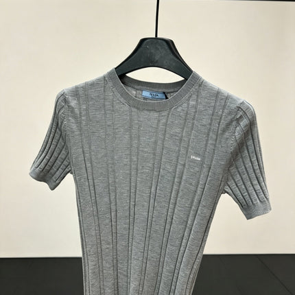 PRADA 26S SHORT-SLEEVE RIBBED KNIT TOP 1149