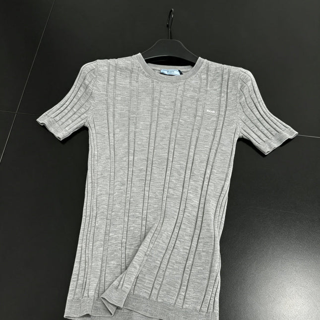 PRADA 26S SHORT-SLEEVE RIBBED KNIT TOP 1149