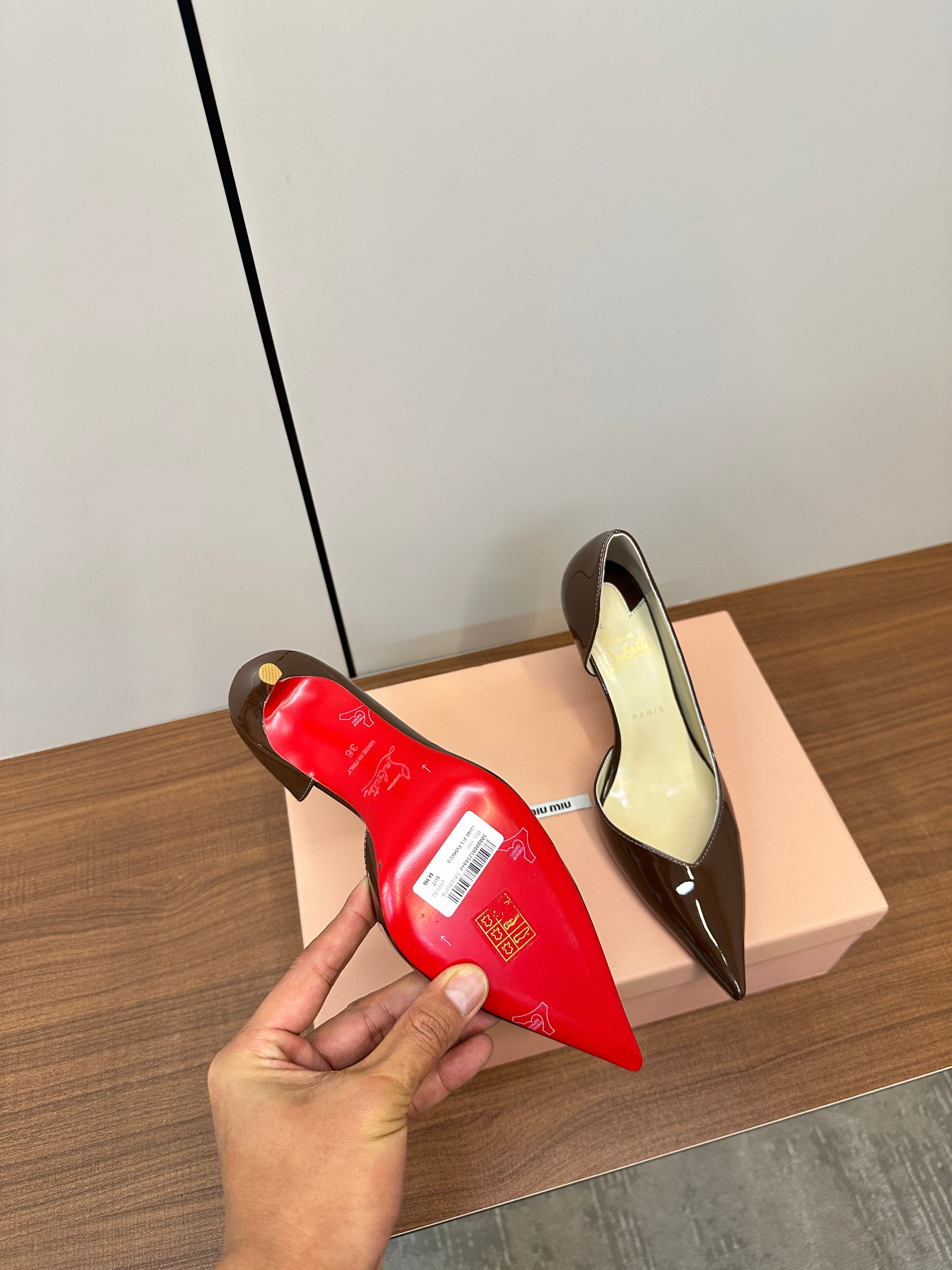 IRIZA PUMPS 85MM IN BROWN PATENT CALFSKIN