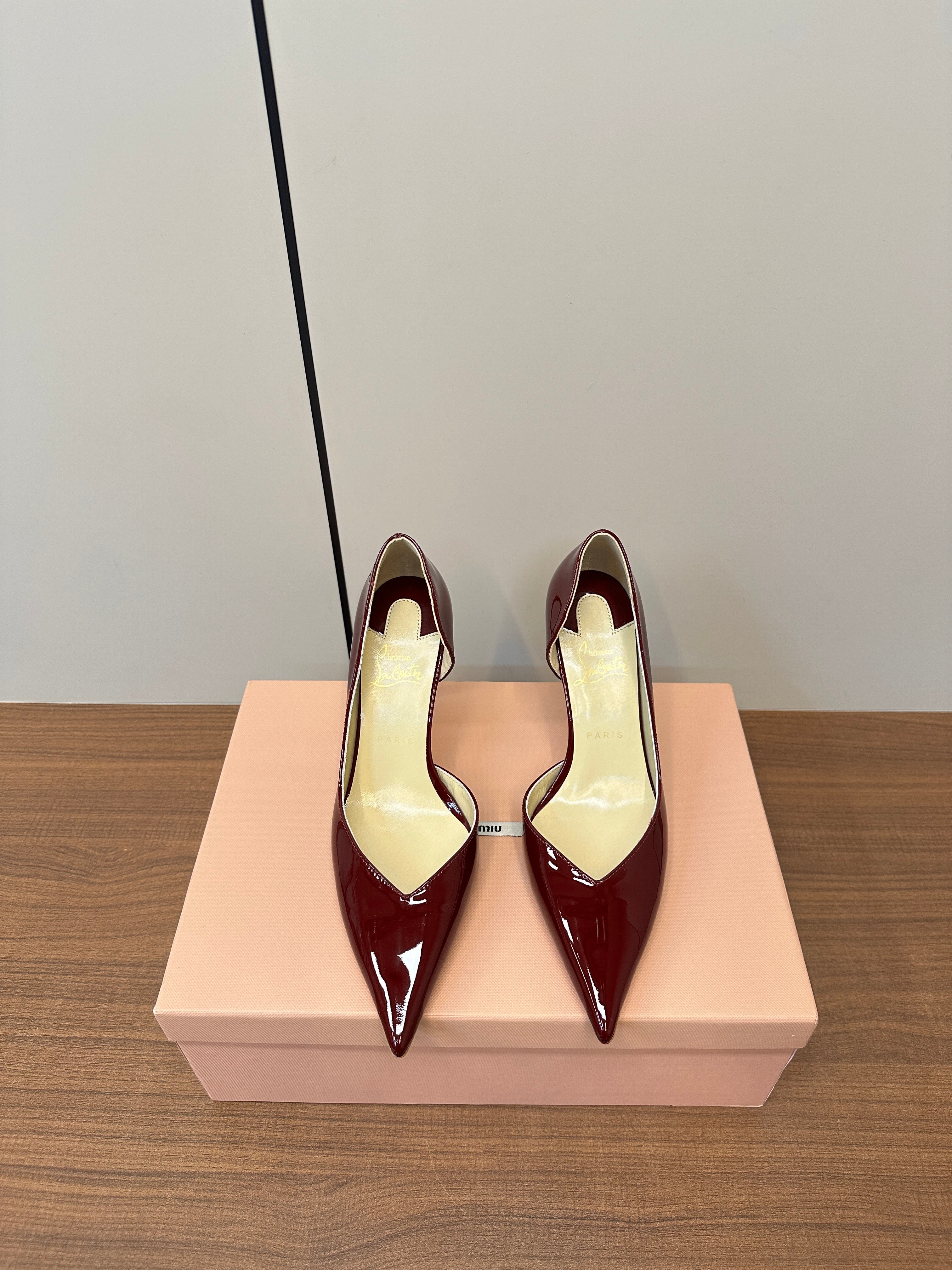 IRIZA PUMPS 85MM IN BURGUNDY PATENT CALFSKIN