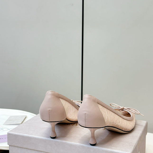 JIMMY CHOO 26S LACE-UP HEELS IN LIGHT NUDE PINK LACE AND LAMBSKIN