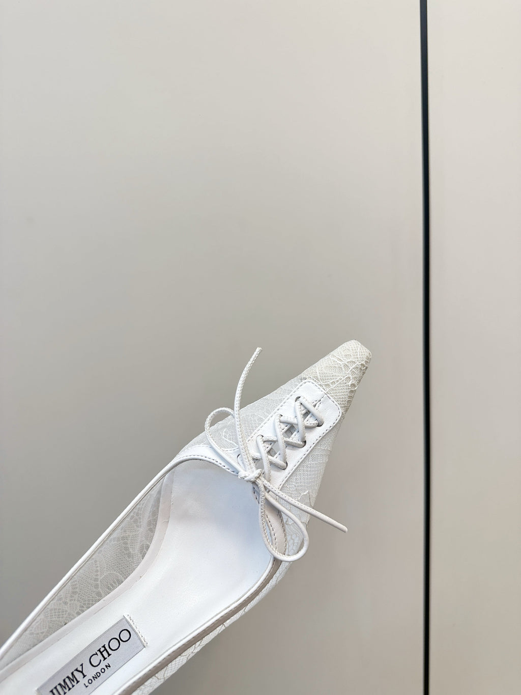 JIMMY CHOO 26S LACE-UP HEELS IN WHITE LACE AND LAMBSKIN