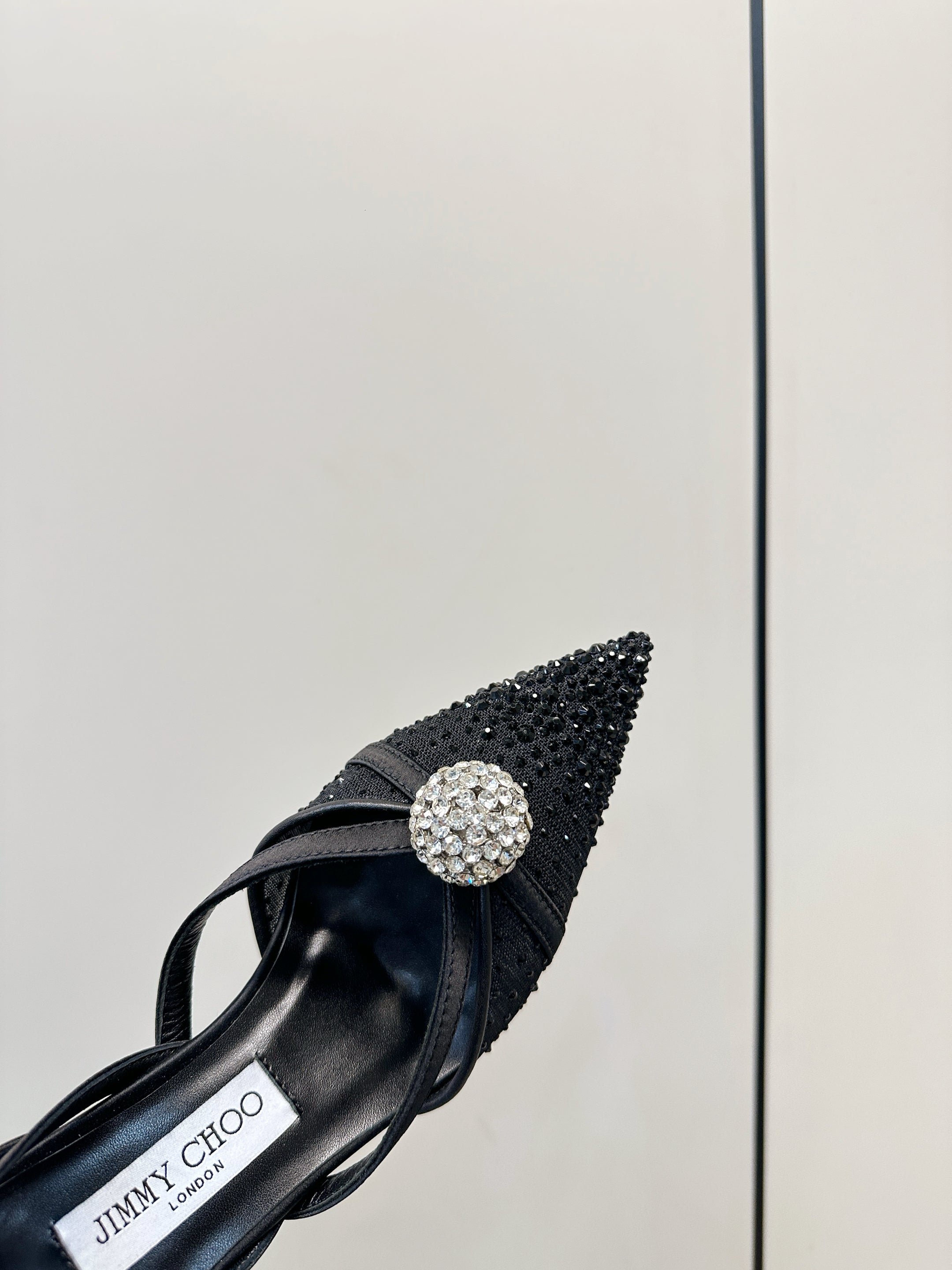 JIMMY CHOO 26S POINTED-TOE HIGH HEELS IN BLACK CRYSTAL EMBELLISHMENT