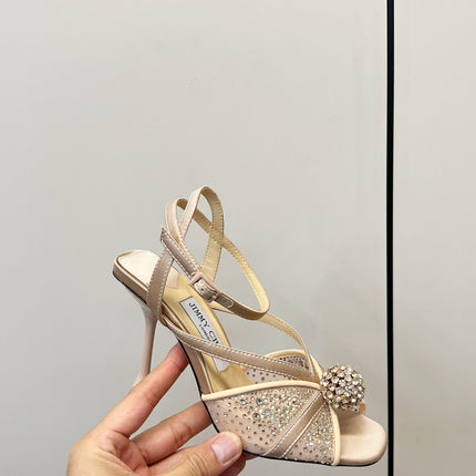 JIMMY CHOO 26S HEELED SANDALS 100 MM IN BEIGE CRYSTAL EMBELLISHMENT