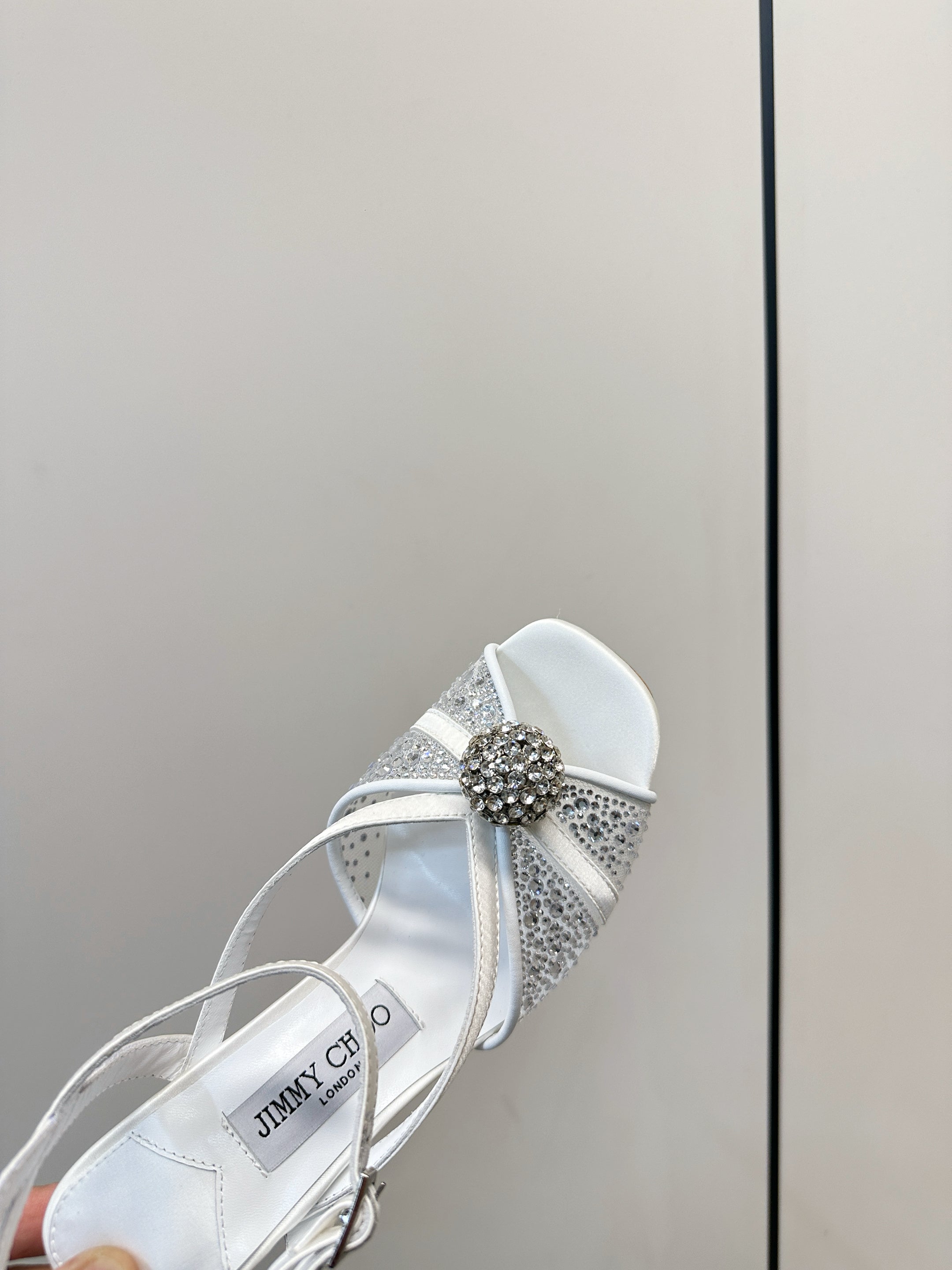 JIMMY CHOO 26S HEELED SANDALS 100 MM IN WHITE CRYSTAL EMBELLISHMENT