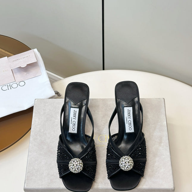 JIMMY CHOO 26S SACORA MULE 80 MM IN BLACK CRYSTAL EMBELLISHMENT