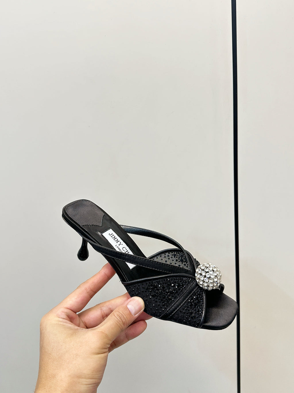 JIMMY CHOO 26S SACORA MULE 80 MM IN BLACK CRYSTAL EMBELLISHMENT