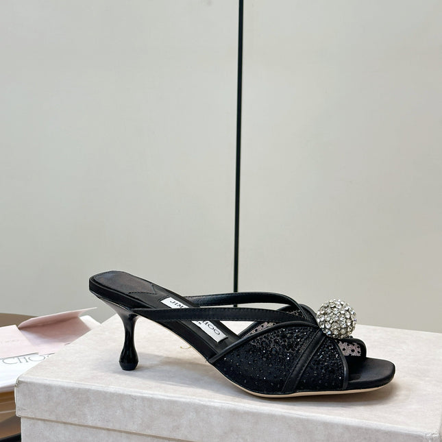 JIMMY CHOO 26S SACORA MULE 80 MM IN BLACK CRYSTAL EMBELLISHMENT