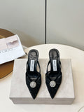 JIMMY CHOO 26S HEELED MULES 80 MM IN BLACK CRYSTAL EMBELLISHMENT
