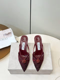 JIMMY CHOO 26S HEELED MULES 80 MM IN DARK RED CRYSTAL EMBELLISHMENT