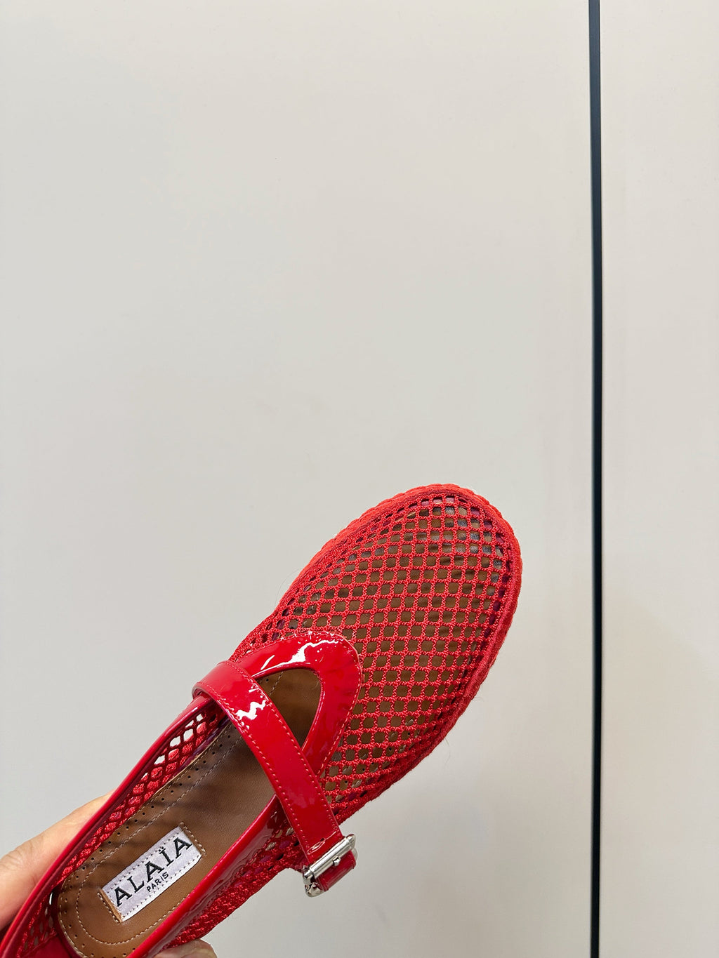ALAIA 26S ESPADRILLES IN RED SOFT PATENT LEATHER AND MESH