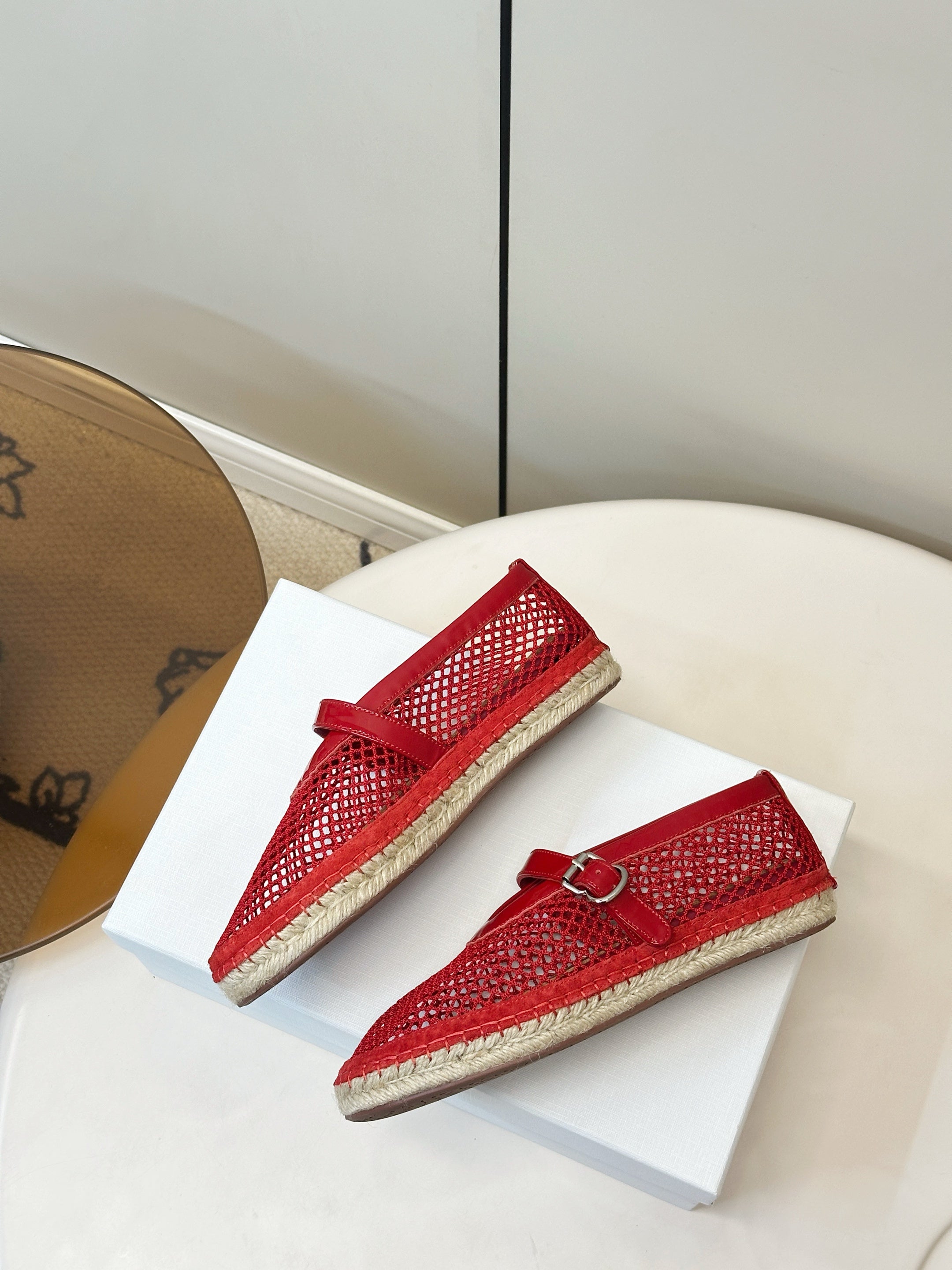 ALAIA 26S ESPADRILLES IN RED SOFT PATENT LEATHER AND MESH