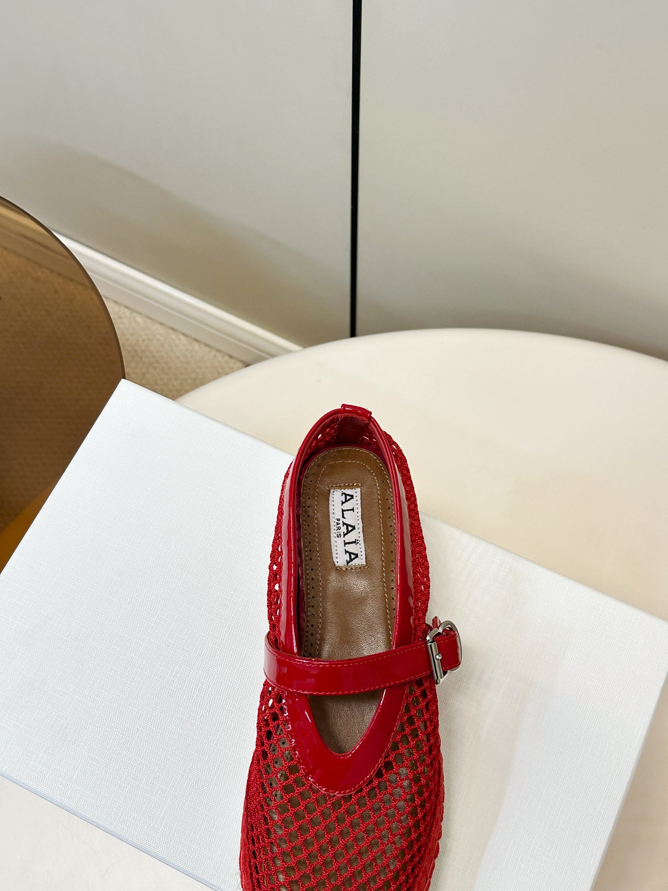 ALAIA 26S ESPADRILLES IN RED SOFT PATENT LEATHER AND MESH
