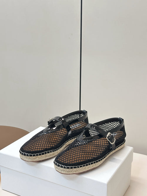 ALAIA 26S ESPADRILLES IN BLACK SOFT PATENT LEATHER AND MESH