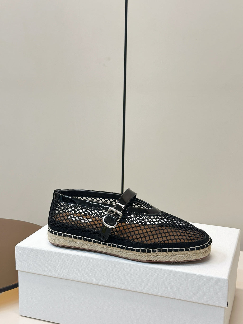 ALAIA 26S ESPADRILLES IN BLACK SOFT PATENT LEATHER AND MESH