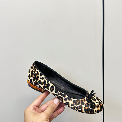 GUCCI 26S ROUND TOE BALLET FLATS IN LEOPARD PRINT CALF HAIR