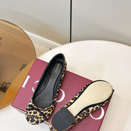 GUCCI 26S ROUND TOE BALLET FLATS IN LEOPARD PRINT CALF HAIR