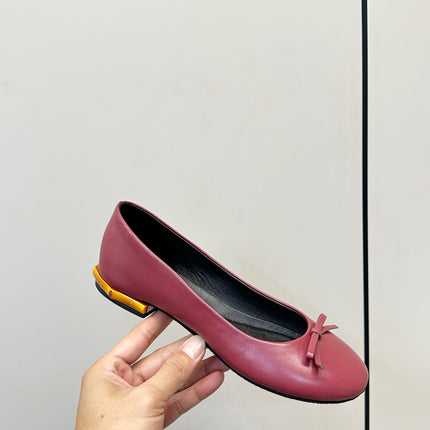GUCCI 26S ROUND TOE BALLET FLATS IN DARK RED LAMBSKIN