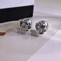 MIUMIU 26S CRYSTAL LOGO PEARL BACK STUD EARRINGS IN SILVER TONE METAL 612742
