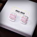 MIUMIU 26S DOUBLE LOGO PINK ENAMEL STUD EARRINGS IN SILVER TONE METAL 619138