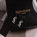 YSL 26S LOGO DROP HOOK EARRINGS IN SILVER TONE METAL 621527