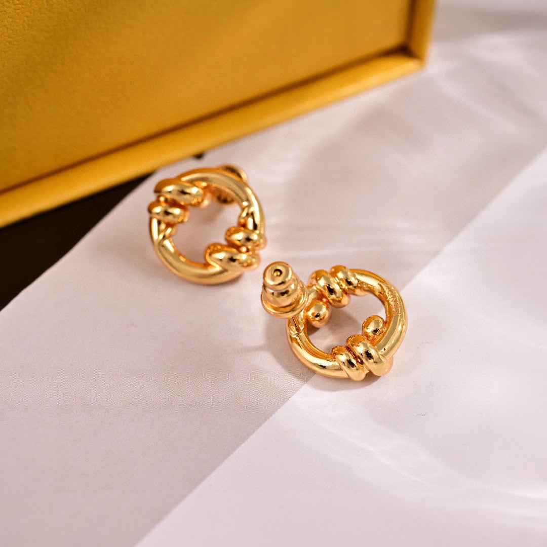 FENDI 26S KNOT HOOP EARRINGS IN GOLD TONE METAL 625596