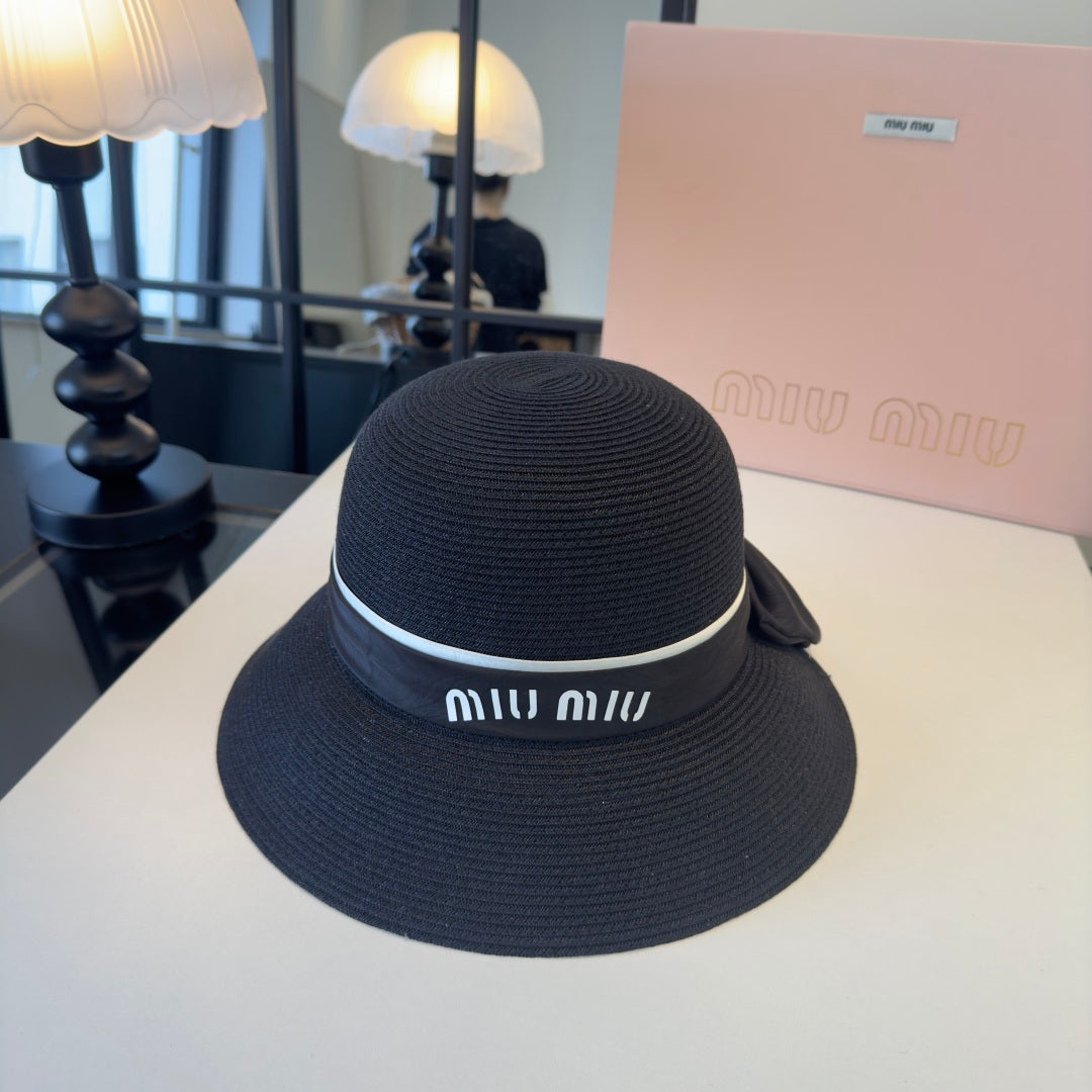MIUMIU BLACK STRAW BUCKET HAT STYLE 51