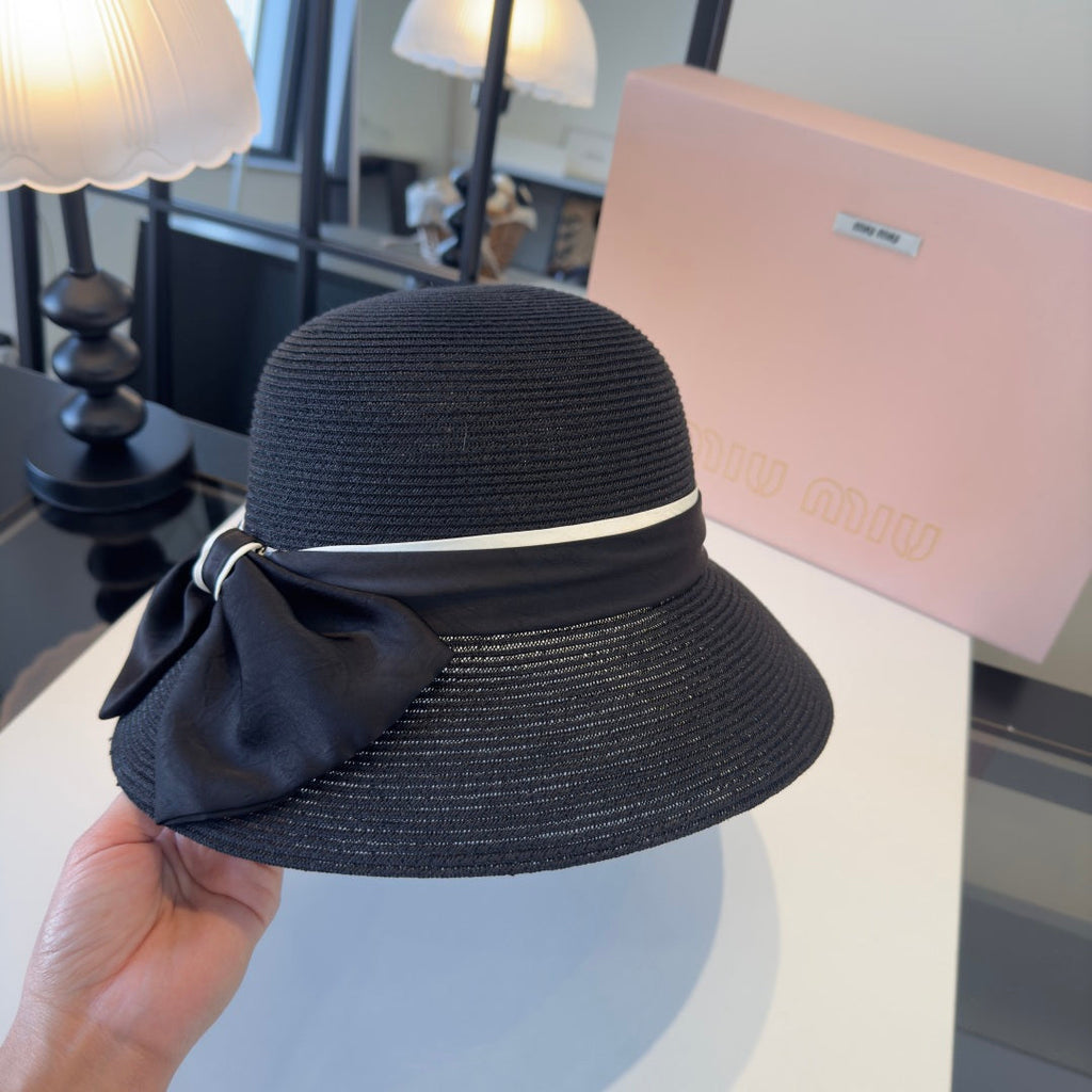 MIUMIU BLACK STRAW BUCKET HAT STYLE 51