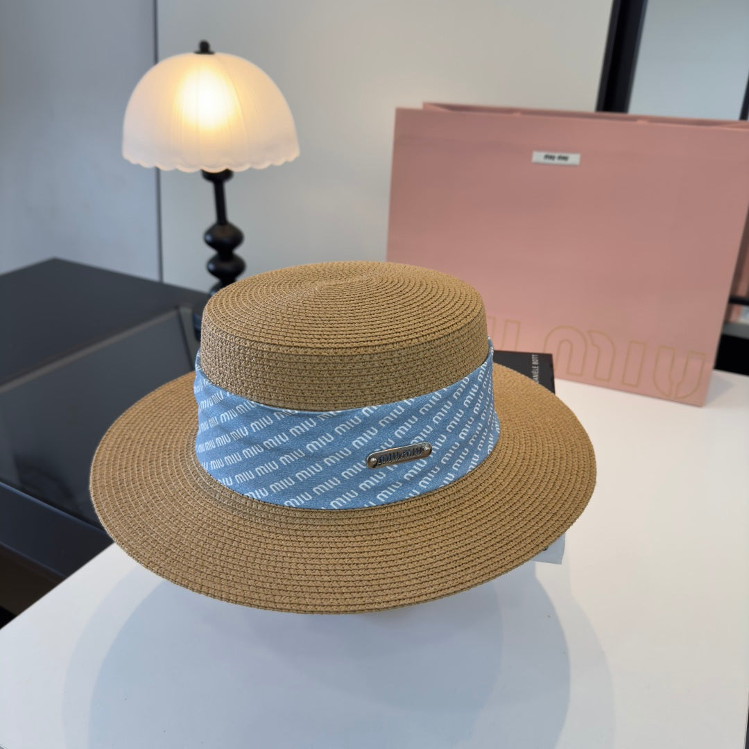 MIUMIU FLAT-BRIM STRAW HAT STYLE 43