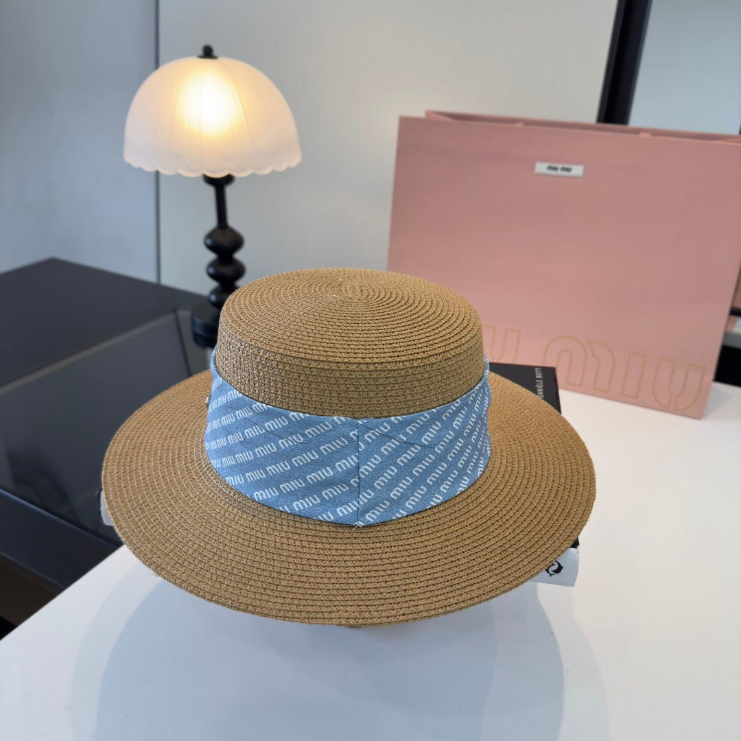 MIUMIU FLAT-BRIM STRAW HAT STYLE 43