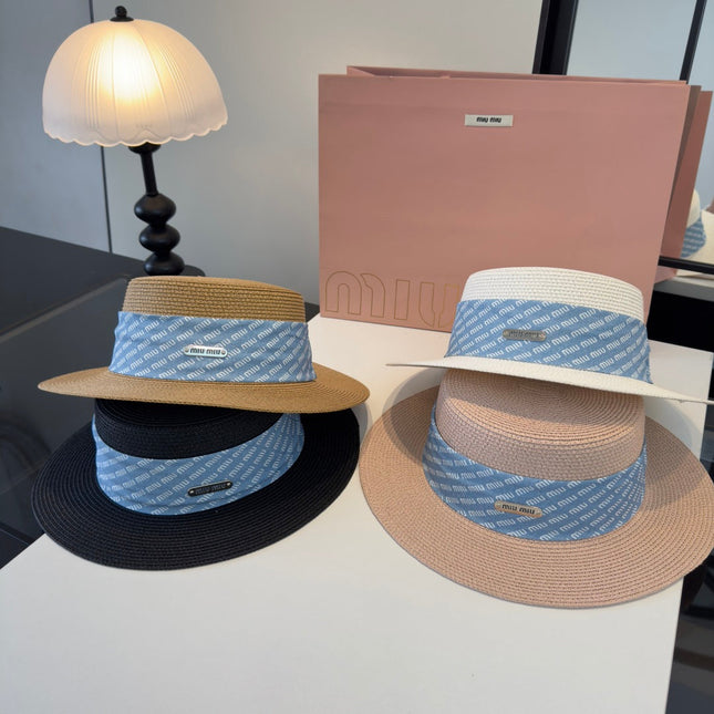 MIUMIU FLAT-BRIM STRAW HAT STYLE 42