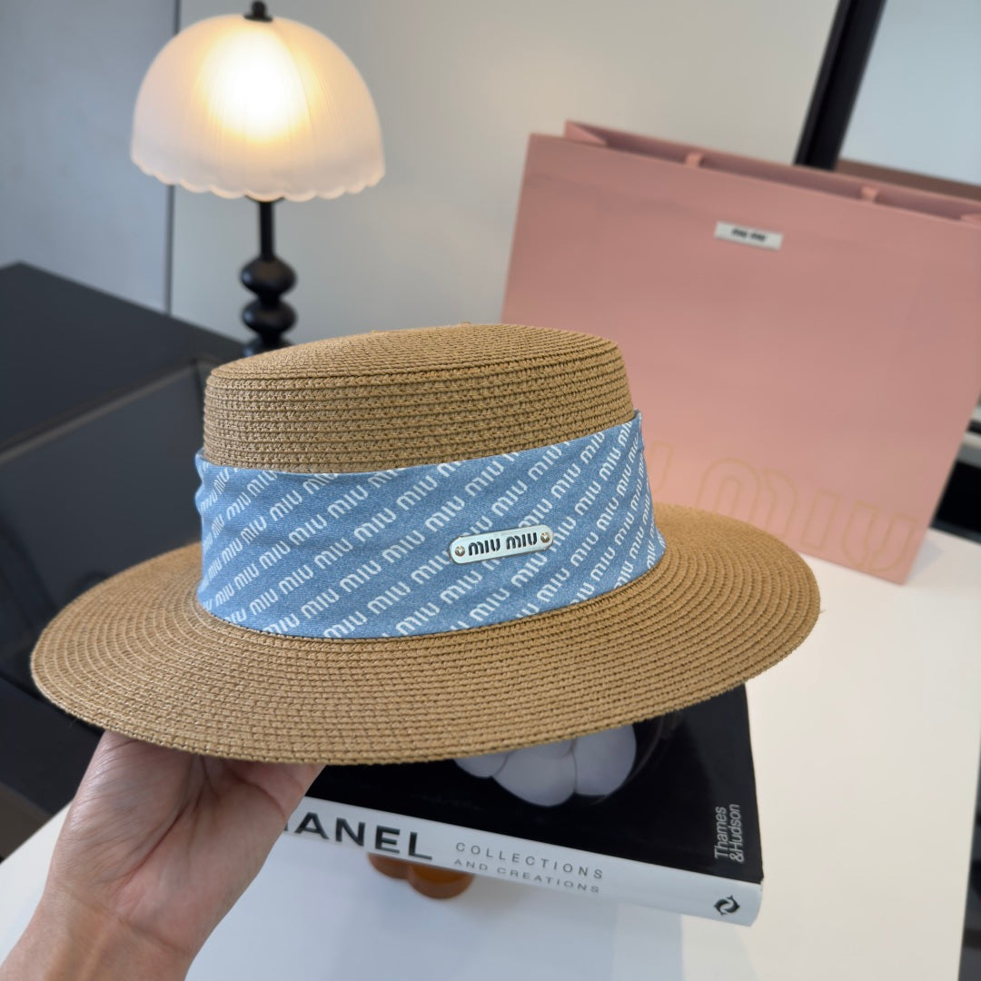 MIUMIU FLAT-BRIM STRAW HAT STYLE 43