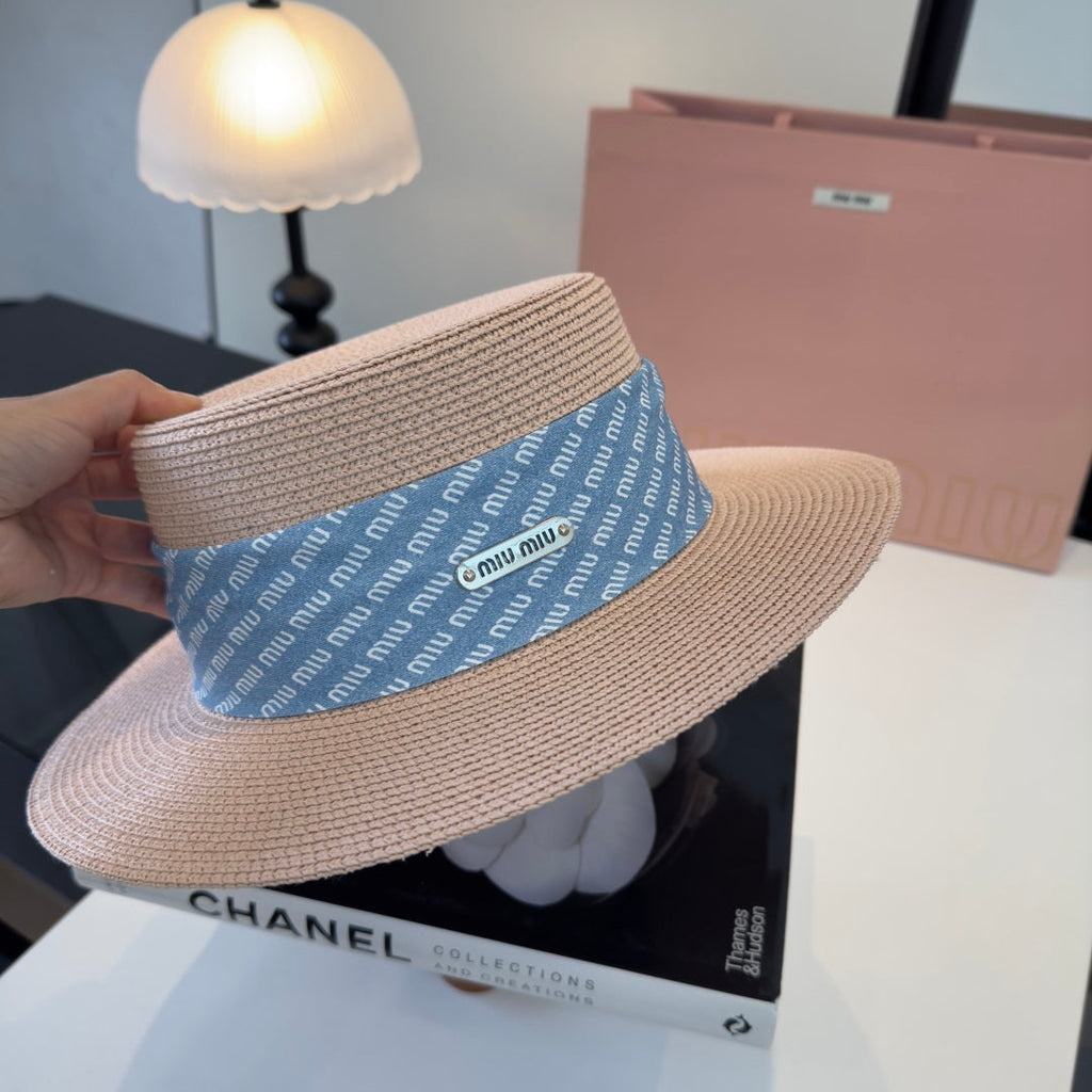 MIUMIU FLAT-BRIM STRAW HAT STYLE 42