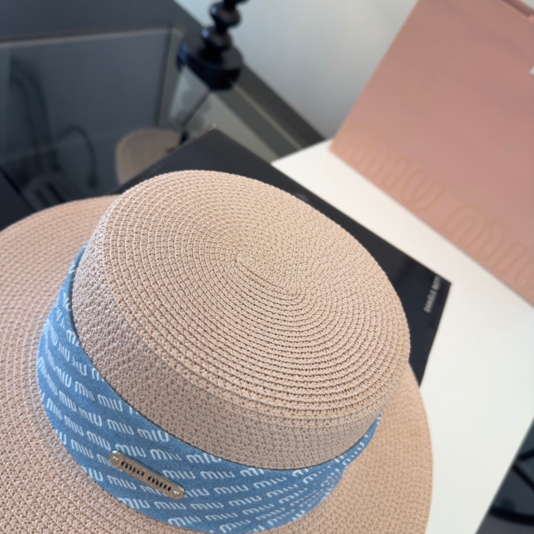MIUMIU FLAT-BRIM STRAW HAT STYLE 42