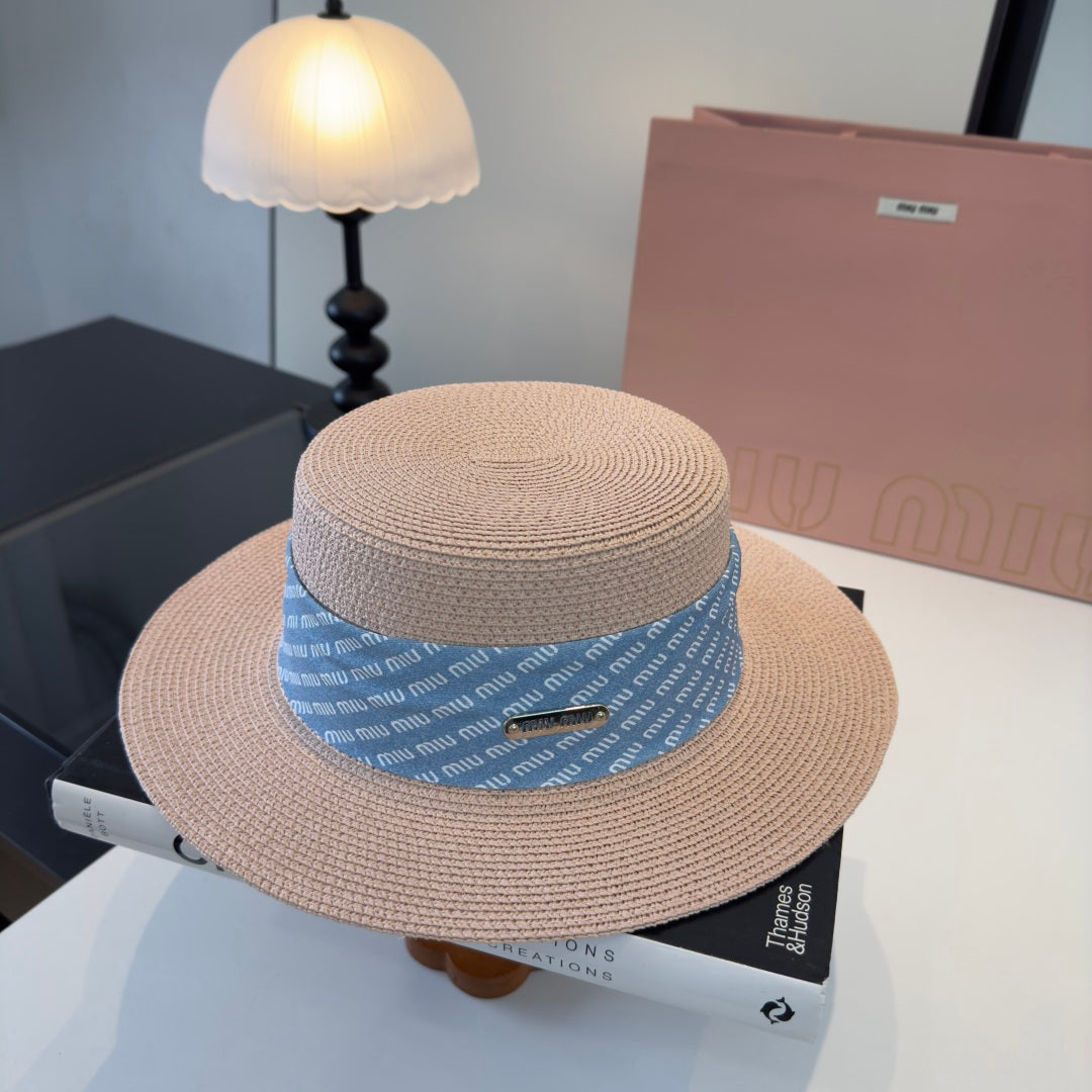 MIUMIU FLAT-BRIM STRAW HAT STYLE 42