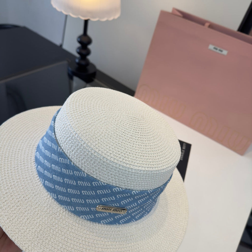 MIUMIU FLAT-BRIM STRAW HAT STYLE 41