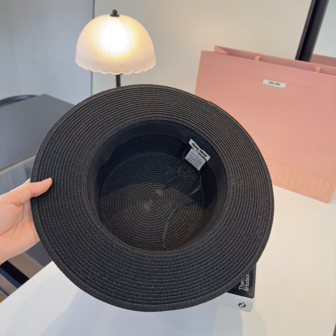 MIUMIU FLAT-BRIM STRAW HAT STYLE 40