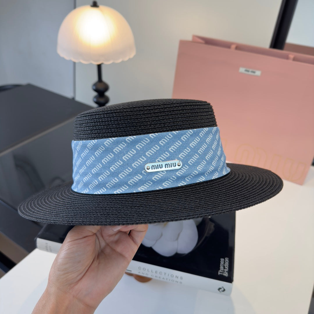 MIUMIU FLAT-BRIM STRAW HAT STYLE 40