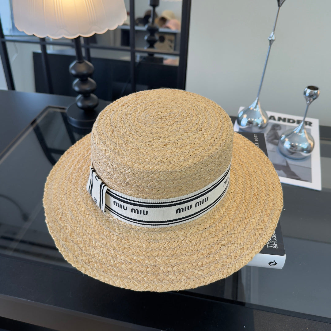 MIUMIU FLAT-BRIM STRAW HAT STYLE 16