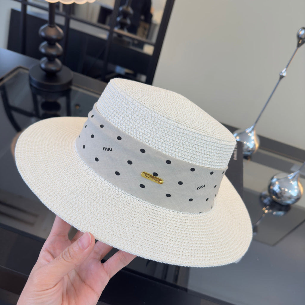 MIUMIU FLAT-BRIM STRAW HAT STYLE 13
