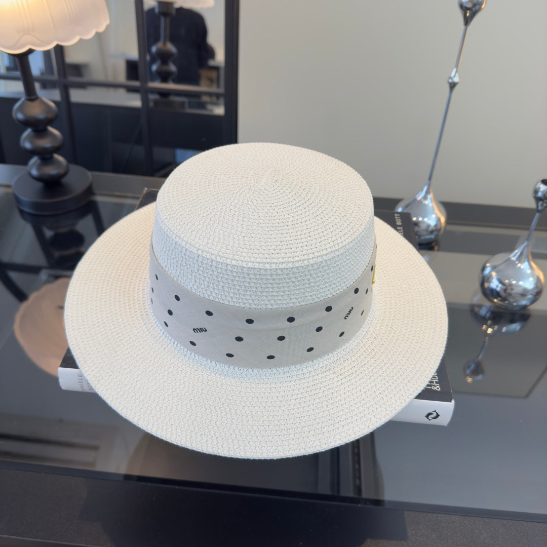 MIUMIU FLAT-BRIM STRAW HAT STYLE 13