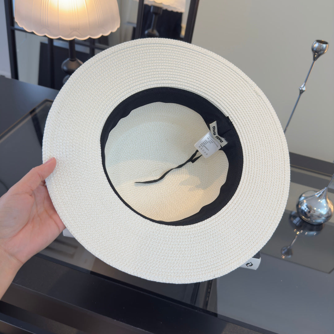 MIUMIU FLAT-BRIM STRAW HAT STYLE 13