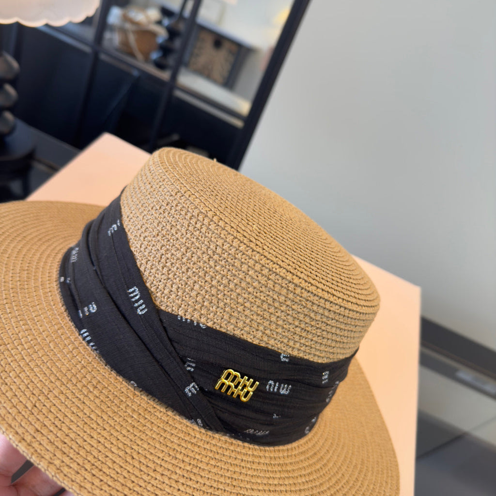MIUMIU FLAT-BRIM STRAW HAT STYLE 11