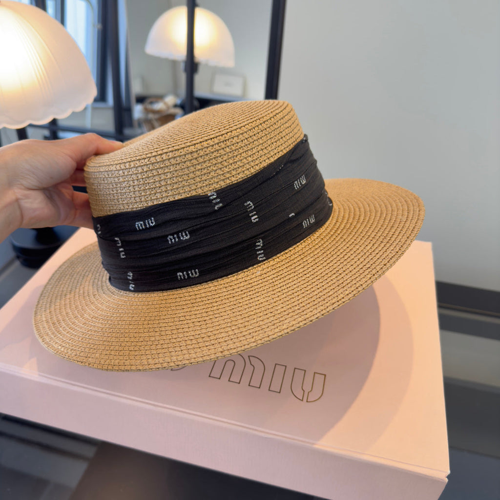 MIUMIU FLAT-BRIM STRAW HAT STYLE 11