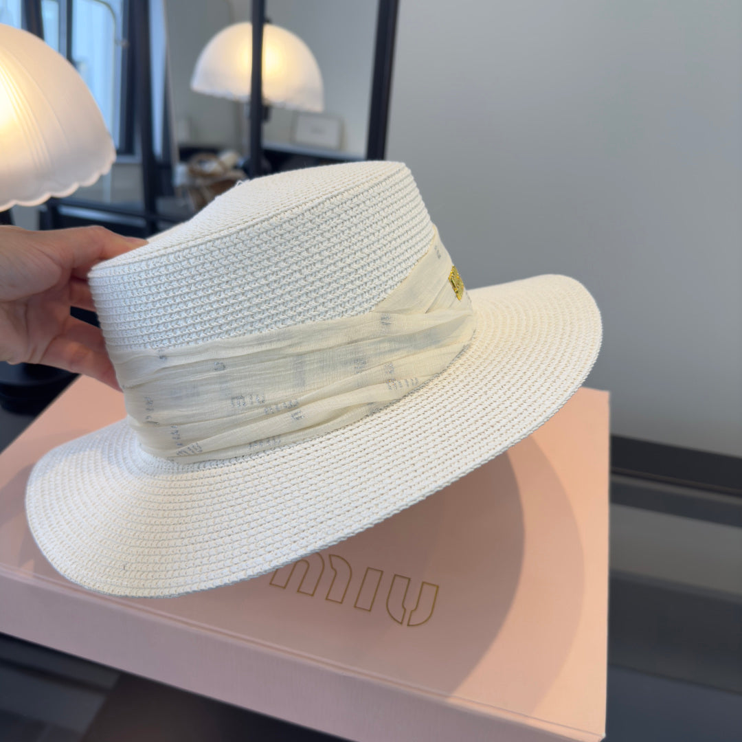 MIUMIU FLAT-BRIM STRAW HAT STYLE 10