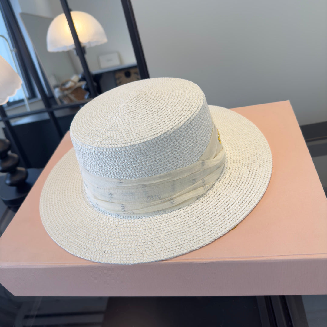 MIUMIU FLAT-BRIM STRAW HAT STYLE 10