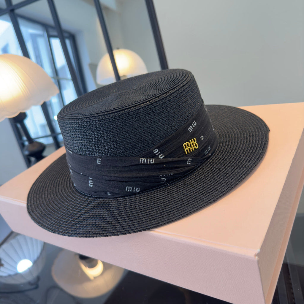MIUMIU FLAT-BRIM STRAW HAT STYLE 9