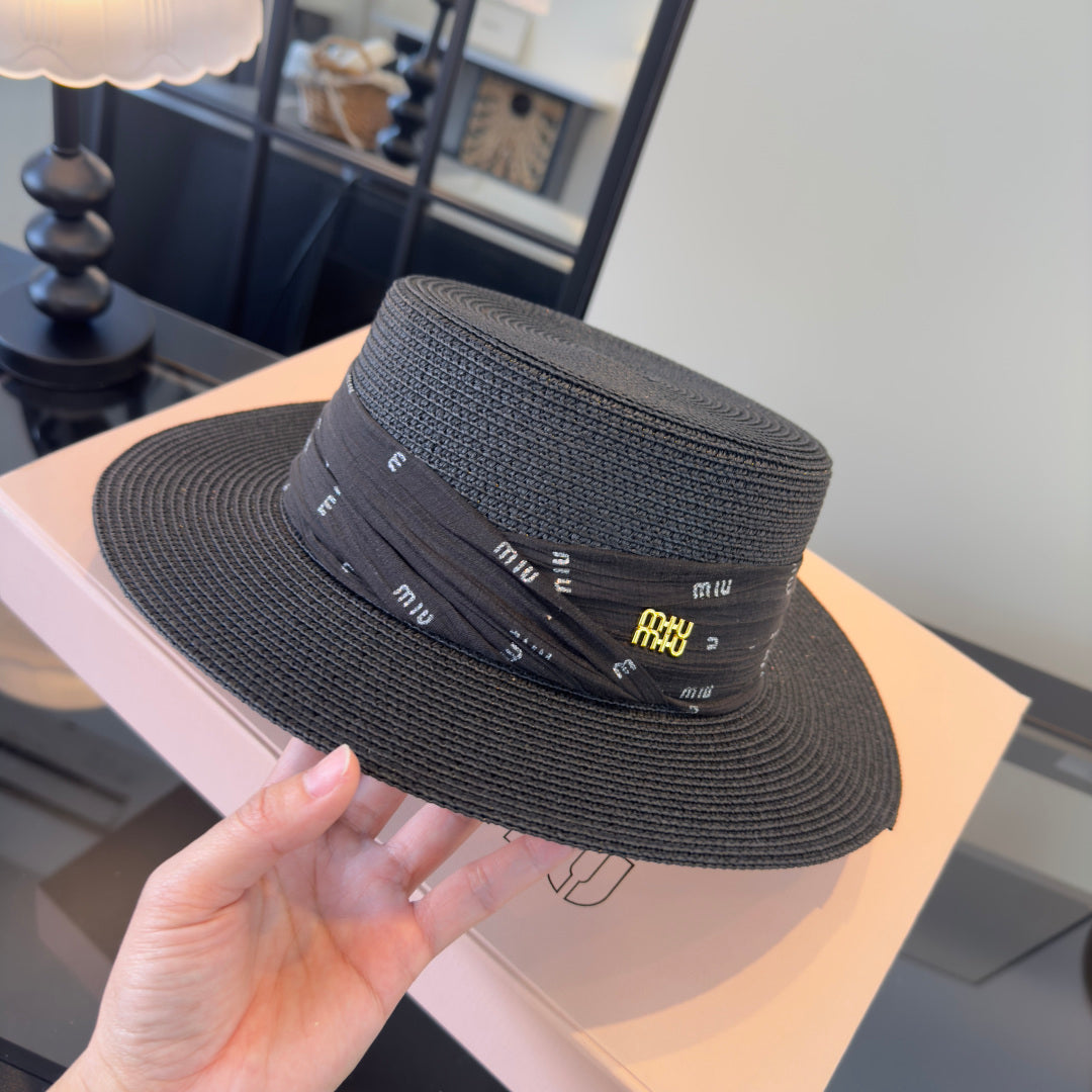 MIUMIU FLAT-BRIM STRAW HAT STYLE 9