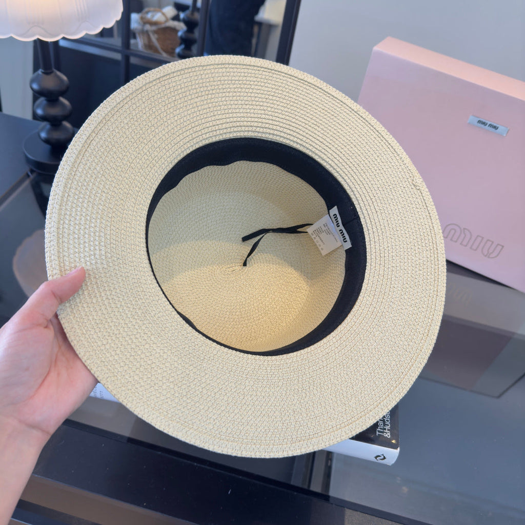 MIUMIU FLAT-BRIM STRAW HAT STYLE 8