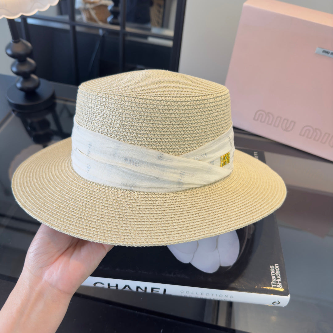 MIUMIU FLAT-BRIM STRAW HAT STYLE 8